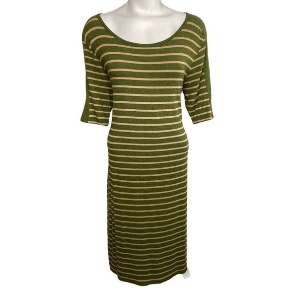 LuLaRoe Julia Green Beige Stripe Soft Knit Bodycon Dress Sz XL - Picture 1 of 5